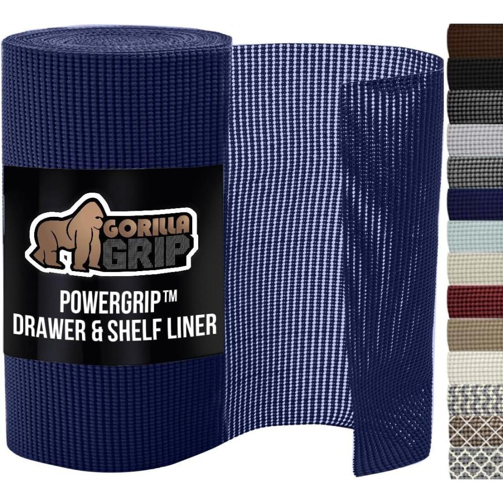 imageGORILLA GRIP powerGRIP Drawer Shelf and Cabinet Liner Thick Strong Hold NonAdhesive Liners Protect Kitchen Cabinets and Cupboard Bathroom Drawers Easy Install Breathable Mat 12quot x20 GrayNavy