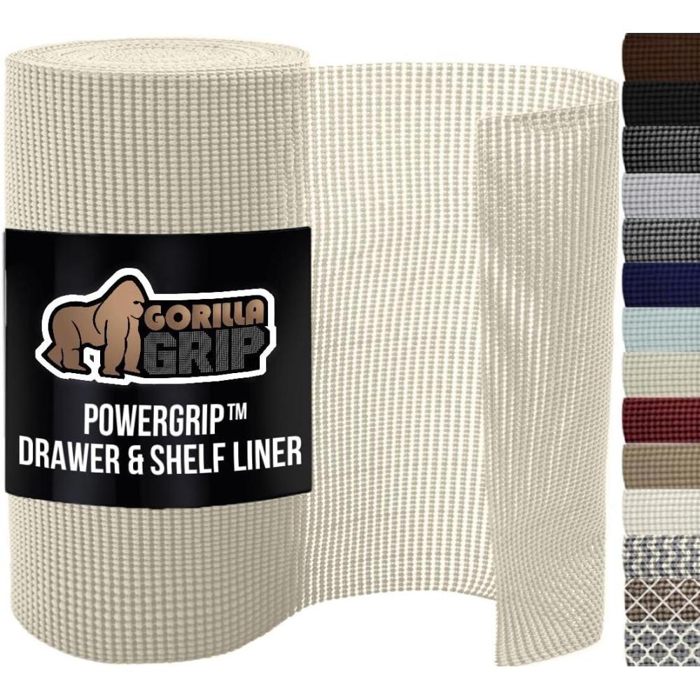 imageGORILLA GRIP powerGRIP Drawer Shelf and Cabinet Liner Thick Strong Hold NonAdhesive Liners Protect Kitchen Cabinets and Cupboard Bathroom Drawers Easy Install Breathable Mat 12quot x20 GrayCream
