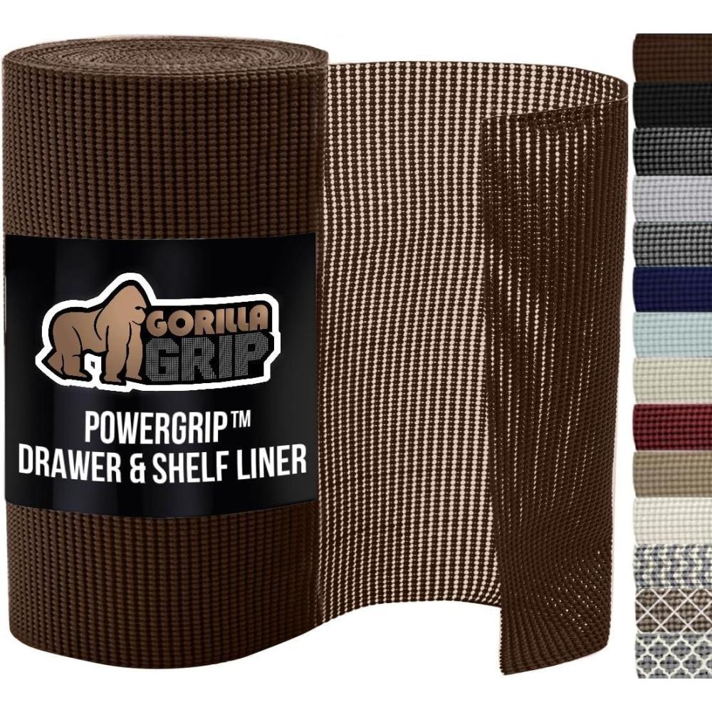 imageGORILLA GRIP powerGRIP Drawer Shelf and Cabinet Liner Thick Strong Hold NonAdhesive Liners Protect Kitchen Cabinets and Cupboard Bathroom Drawers Easy Install Breathable Mat 12quot x20 GrayChocolate
