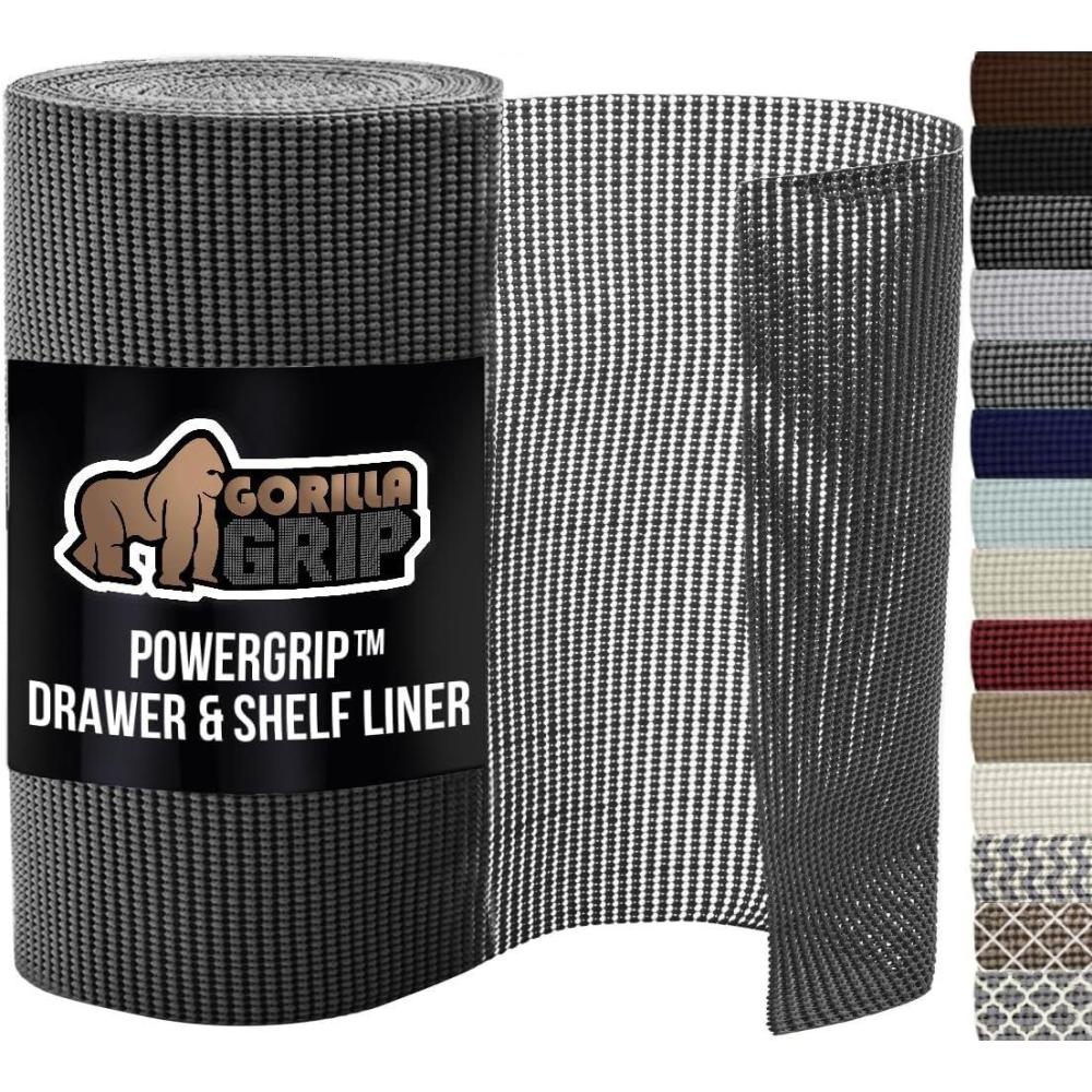 imageGORILLA GRIP powerGRIP Drawer Shelf and Cabinet Liner Thick Strong Hold NonAdhesive Liners Protect Kitchen Cabinets and Cupboard Bathroom Drawers Easy Install Breathable Mat 12quot x20 GrayCharcoal