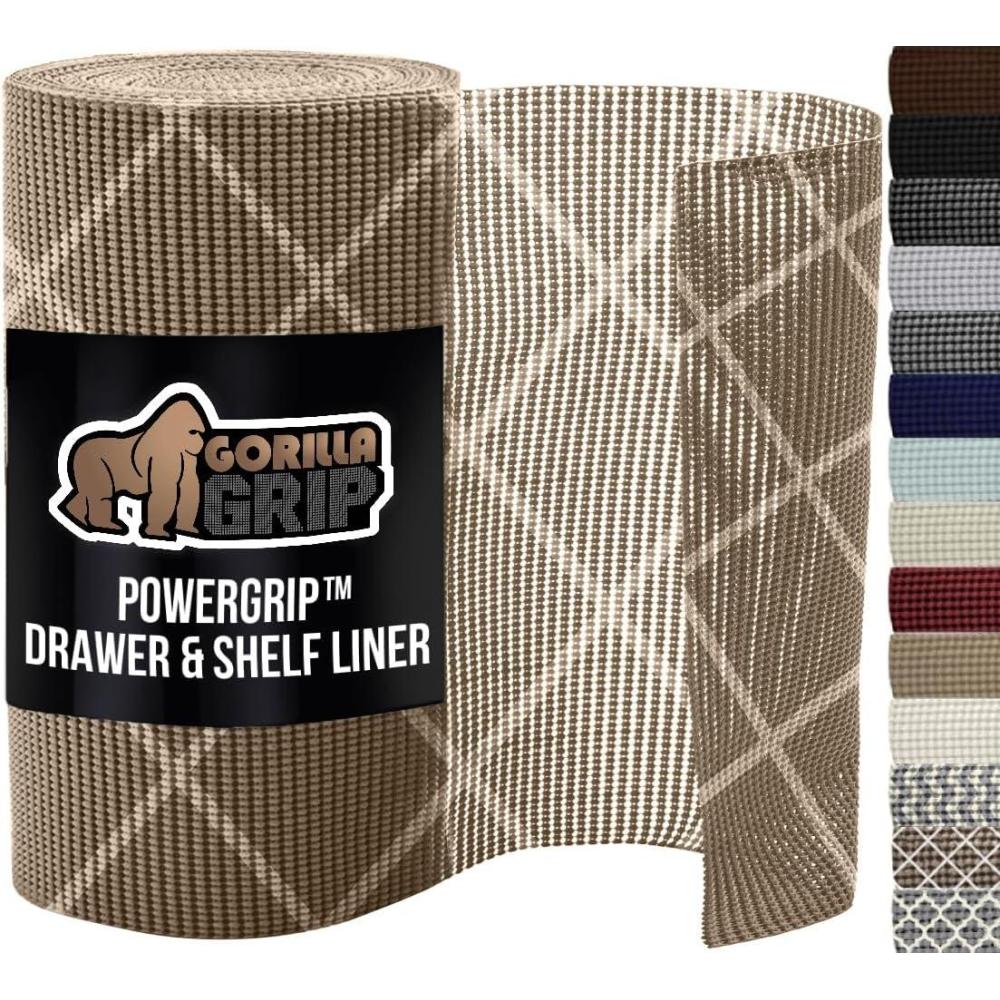 imageGORILLA GRIP powerGRIP Drawer Shelf and Cabinet Liner Thick Strong Hold NonAdhesive Liners Protect Kitchen Cabinets and Cupboard Bathroom Drawers Easy Install Breathable Mat 12quot x20 GrayDiamond BeigeIvory