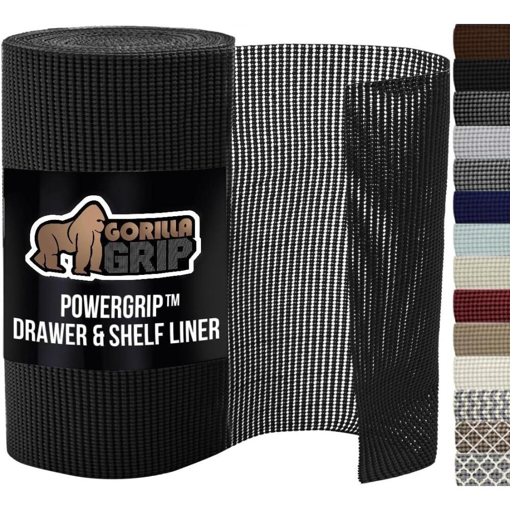 imageGORILLA GRIP powerGRIP Drawer Shelf and Cabinet Liner Thick Strong Hold NonAdhesive Liners Protect Kitchen Cabinets and Cupboard Bathroom Drawers Easy Install Breathable Mat 12quot x20 GrayBlack