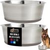GORILLA GRIP Dog Bowls, Holds 2 Cups Each (16 fl oz), Heavy Duty Stainless Steel Food and Water Bowl for Feeding Dogs and Cats, Dishwasher Safe, Rust Resistant, BPA Free Rubber Base, Set of 2 Black(Beige)