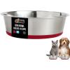 GORILLA GRIP Dog Bowls, Holds 2 Cups Each (16 fl oz), Heavy Duty Stainless Steel Food and Water Bowl for Feeding Dogs and Cats, Dishwasher Safe, Rust Resistant, BPA Free Rubber Base, Set of 2 Black(Red)