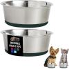 GORILLA GRIP Dog Bowls, Holds 2 Cups Each (16 fl oz), Heavy Duty Stainless Steel Food and Water Bowl for Feeding Dogs and Cats, Dishwasher Safe, Rust Resistant, BPA Free Rubber Base, Set of 2 Black(Hunter Green)