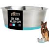 GORILLA GRIP Dog Bowls, Holds 2 Cups Each (16 fl oz), Heavy Duty Stainless Steel Food and Water Bowl for Feeding Dogs and Cats, Dishwasher Safe, Rust Resistant, BPA Free Rubber Base, Set of 2 Black(Turquoise)