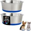 GORILLA GRIP Dog Bowls, Holds 2 Cups Each (16 fl oz), Heavy Duty Stainless Steel Food and Water Bowl for Feeding Dogs and Cats, Dishwasher Safe, Rust Resistant, BPA Free Rubber Base, Set of 2 Black(Royal Blue)