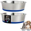 GORILLA GRIP Dog Bowls, Holds 2 Cups Each (16 fl oz), Heavy Duty Stainless Steel Food and Water Bowl for Feeding Dogs and Cats, Dishwasher Safe, Rust Resistant, BPA Free Rubber Base, Set of 2 Black(Royal Blue)