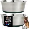 GORILLA GRIP Dog Bowls, Holds 2 Cups Each (16 fl oz), Heavy Duty Stainless Steel Food and Water Bowl for Feeding Dogs and Cats, Dishwasher Safe, Rust Resistant, BPA Free Rubber Base, Set of 2 Black(Hunter Green)