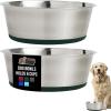 GORILLA GRIP Dog Bowls, Holds 2 Cups Each (16 fl oz), Heavy Duty Stainless Steel Food and Water Bowl for Feeding Dogs and Cats, Dishwasher Safe, Rust Resistant, BPA Free Rubber Base, Set of 2 Black(Hunter Green)