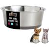 GORILLA GRIP Dog Bowls, Holds 2 Cups Each (16 fl oz), Heavy Duty Stainless Steel Food and Water Bowl for Feeding Dogs and Cats, Dishwasher Safe, Rust Resistant, BPA Free Rubber Base, Set of 2 Black(Gray)