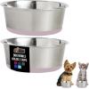 GORILLA GRIP Dog Bowls, Holds 2 Cups Each (16 fl oz), Heavy Duty Stainless Steel Food and Water Bowl for Feeding Dogs and Cats, Dishwasher Safe, Rust Resistant, BPA Free Rubber Base, Set of 2 Black(Light Pink)
