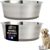 GORILLA GRIP Dog Bowls, Holds 2 Cups Each (16 fl oz), Heavy Duty Stainless Steel Food and Water Bowl for Feeding Dogs and Cats, Dishwasher Safe, Rust Resistant, BPA Free Rubber Base, Set of 2 Black(Beige)