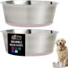 GORILLA GRIP Dog Bowls, Holds 2 Cups Each (16 fl oz), Heavy Duty Stainless Steel Food and Water Bowl for Feeding Dogs and Cats, Dishwasher Safe, Rust Resistant, BPA Free Rubber Base, Set of 2 Black(Light Pink)