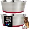 GORILLA GRIP Dog Bowls, Holds 2 Cups Each (16 fl oz), Heavy Duty Stainless Steel Food and Water Bowl for Feeding Dogs and Cats, Dishwasher Safe, Rust Resistant, BPA Free Rubber Base, Set of 2 Black(Red)