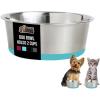 GORILLA GRIP Dog Bowls, Holds 2 Cups Each (16 fl oz), Heavy Duty Stainless Steel Food and Water Bowl for Feeding Dogs and Cats, Dishwasher Safe, Rust Resistant, BPA Free Rubber Base, Set of 2 Black(Turquoise)