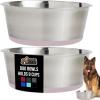 GORILLA GRIP Dog Bowls, Holds 2 Cups Each (16 fl oz), Heavy Duty Stainless Steel Food and Water Bowl for Feeding Dogs and Cats, Dishwasher Safe, Rust Resistant, BPA Free Rubber Base, Set of 2 Black(Light Pink)