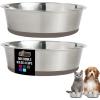 GORILLA GRIP Dog Bowls, Holds 2 Cups Each (16 fl oz), Heavy Duty Stainless Steel Food and Water Bowl for Feeding Dogs and Cats, Dishwasher Safe, Rust Resistant, BPA Free Rubber Base, Set of 2 Black(Beige)