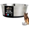 GORILLA GRIP Dog Bowls, Holds 2 Cups Each (16 fl oz), Heavy Duty Stainless Steel Food and Water Bowl for Feeding Dogs and Cats, Dishwasher Safe, Rust Resistant, BPA Free Rubber Base, Set of 2 Black(Black)
