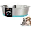 GORILLA GRIP Dog Bowls, Holds 2 Cups Each (16 fl oz), Heavy Duty Stainless Steel Food and Water Bowl for Feeding Dogs and Cats, Dishwasher Safe, Rust Resistant, BPA Free Rubber Base, Set of 2 Black(Turquoise)