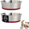 GORILLA GRIP Dog Bowls, Holds 2 Cups Each (16 fl oz), Heavy Duty Stainless Steel Food and Water Bowl for Feeding Dogs and Cats, Dishwasher Safe, Rust Resistant, BPA Free Rubber Base, Set of 2 Black(Red)