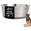 GORILLA GRIP Dog Bowls, Holds 2 Cups Each (16 fl oz), Heavy Duty Stainless Steel Food and Water Bowl for Feeding Dogs and Cats, Dishwasher Safe, Rust Resistant, BPA Free Rubber Base, Set of 2 Black(Gray)