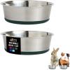 GORILLA GRIP Dog Bowls, Holds 2 Cups Each (16 fl oz), Heavy Duty Stainless Steel Food and Water Bowl for Feeding Dogs and Cats, Dishwasher Safe, Rust Resistant, BPA Free Rubber Base, Set of 2 Black(Hunter Green)