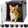 GORILLA GRIP Dog Crate Covers Compatible with Amazon Basics Dog Crates, All Sides Open, Privacy Cover Fits 36″ Wire Kennel, Breathable Mesh Windows, Light Reducing Puppy Training Cage Topper, Black(Gray Black Paw)