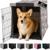 GORILLA GRIP Dog Crate Covers Compatible with Amazon Basics Dog Crates, All Sides Open, Privacy Cover Fits 36″ Wire Kennel, Breathable Mesh Windows, Light Reducing Puppy Training Cage Topper, Black(Taupe Dogs)