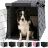 GORILLA GRIP Dog Crate Covers Compatible with Amazon Basics Dog Crates, All Sides Open, Privacy Cover Fits 36″ Wire Kennel, Breathable Mesh Windows, Light Reducing Puppy Training Cage Topper, Black(Gray Black Paw)