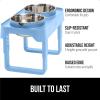 GORILLA GRIP Elevated Dog Bowls Stand, 6 Cup Stainless Steel Food Bowl Set of 2, 5 Height Adjustable Raised Feeding Station for Small Breed Puppy Dogs and Cats, Medium, Large Sized Pets Feeder, Blue(Light Blue)