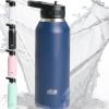 GORILLA GRIP Heavy Duty Insulated Water Bottle, 40 oz, Leakproof Flip Straw, Stainless Steel Wall Keeps Drink Cold Up to 8 Hours, Dent Resistant Tumbler, BPA-Free Travel Bottles, Dishwasher Safe Black(Navy)