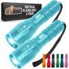 GORILLA GRIP Powerful LED Tactical Flashlight, 750 FT High Lumens 5 Adjustable Modes, Water Resistant, Ultra Bright Zoom Flashlights, Small Mini Flash Light, Camping, Night Dog Walking, Black(Turquoise)