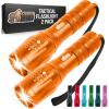GORILLA GRIP Powerful LED Tactical Flashlight, 750 FT High Lumens 5 Adjustable Modes, Water Resistant, Ultra Bright Zoom Flashlights, Small Mini Flash Light, Camping, Night Dog Walking, Black(Orange)