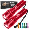 GORILLA GRIP Powerful LED Tactical Flashlight, 750 FT High Lumens 5 Adjustable Modes, Water Resistant, Ultra Bright Zoom Flashlights, Small Mini Flash Light, Camping, Night Dog Walking, Black(Red)