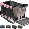 GORILLA GRIP Cat Carrier Travel Bag Up to 15 Lbs, Soft Collapsible Small Dog Carriers, Top and Side Entry Breathable Mesh, Grip Feet on Underside, Cozy Washable Waterproof Pad, Portable Kennel, Gray(Pink)