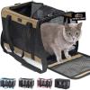 GORILLA GRIP Cat Carrier Travel Bag Up to 15 Lbs, Soft Collapsible Small Dog Carriers, Top and Side Entry Breathable Mesh, Grip Feet on Underside, Cozy Washable Waterproof Pad, Portable Kennel, Gray(Beige)