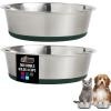 GORILLA GRIP Dog Bowls, Holds 2 Cups Each (16 fl oz), Heavy Duty Stainless Steel Food and Water Bowl for Feeding Dogs and Cats, Dishwasher Safe, Rust Resistant, BPA Free Rubber Base, Set of 2 Black(Hunter Green)