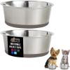 GORILLA GRIP Dog Bowls, Holds 2 Cups Each (16 fl oz), Heavy Duty Stainless Steel Food and Water Bowl for Feeding Dogs and Cats, Dishwasher Safe, Rust Resistant, BPA Free Rubber Base, Set of 2 Black(Beige)