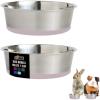 GORILLA GRIP Dog Bowls, Holds 2 Cups Each (16 fl oz), Heavy Duty Stainless Steel Food and Water Bowl for Feeding Dogs and Cats, Dishwasher Safe, Rust Resistant, BPA Free Rubber Base, Set of 2 Black(Light Pink)
