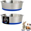 GORILLA GRIP Dog Bowls, Holds 2 Cups Each (16 fl oz), Heavy Duty Stainless Steel Food and Water Bowl for Feeding Dogs and Cats, Dishwasher Safe, Rust Resistant, BPA Free Rubber Base, Set of 2 Black(Royal Blue)