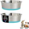GORILLA GRIP Dog Bowls, Holds 2 Cups Each (16 fl oz), Heavy Duty Stainless Steel Food and Water Bowl for Feeding Dogs and Cats, Dishwasher Safe, Rust Resistant, BPA Free Rubber Base, Set of 2 Black(Turquoise)