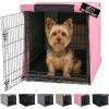 GORILLA GRIP Dog Crate Covers Compatible with Amazon Basics Dog Crates, All Sides Open, Privacy Cover Fits 36″ Wire Kennel, Breathable Mesh Windows, Light Reducing Puppy Training Cage Topper, Black(Pink)