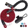 GORILLA GRIP Dog Leash, Heavy Duty Reflective Rope Leashes for Large, Medium, Small Breed Dogs, Puppy Training Essential for Walks, Hikes, Soft Handle, Rotating Metal Clip, Waste Bag Dispenser, Blue(Red)