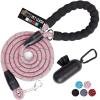 GORILLA GRIP Dog Leash, Heavy Duty Reflective Rope Leashes for Large, Medium, Small Breed Dogs, Puppy Training Essential for Walks, Hikes, Soft Handle, Rotating Metal Clip, Waste Bag Dispenser, Blue(Pink)