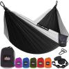 GORILLA GRIP Durable Camping Hammock with Heavy Duty Tree Straps, Portable Hammocks for Outside, Easy to Use Travel Swing Chair, Outdoor Camper Hiker Essentials, Backpacking Gear Gifts, Single, Blue(Black/Grey)