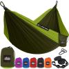 GORILLA GRIP Durable Camping Hammock with Heavy Duty Tree Straps, Portable Hammocks for Outside, Easy to Use Travel Swing Chair, Outdoor Camper Hiker Essentials, Backpacking Gear Gifts, Single, Blue(Dark Green/Light Green)