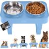 GORILLA GRIP Elevated Dog Bowls Stand, 6 Cup Stainless Steel Food Bowl Set of 2, 5 Height Adjustable Raised Feeding Station for Small Breed Puppy Dogs and Cats, Medium, Large Sized Pets Feeder, Blue(Light Blue)