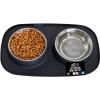 GORILLA GRIP Feeding Mat Set, 4 Cup, Patent Pending 100% Waterproof BPA Free Silicone, Stainless Steel Cat and Dog Bowls, Slip Resistant, Edges Catch Water Food, US Designed Pet Accessories, Turquoise(Black)