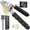 GORILLA GRIP Garlic Press and Peel Set, Heavy Duty Mincer Tool, Large Ergonomic Handle, Easily Mince, Crush Garlics Ginger Nuts, Peeler Included for Peeling Cloves, Holiday Prep Kitchen Gadgets, Black(Black)